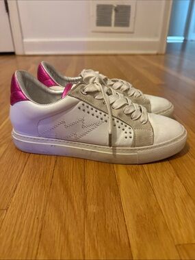 Zadig and Voltaire Women's White Sneakers with Metallic Pink Heel Accent